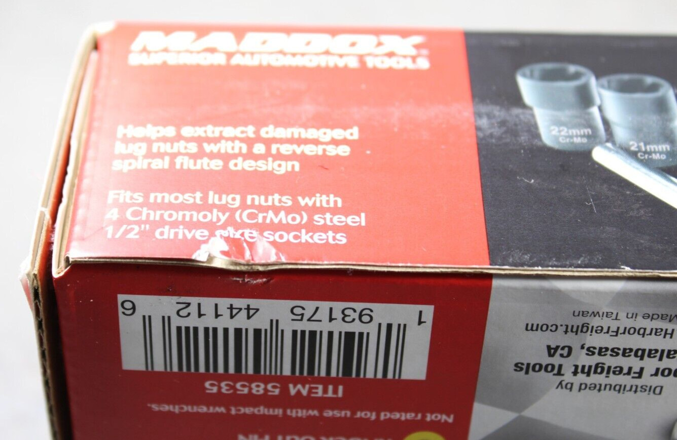 NEW Maddox Universal Locking Lug Nut Removal Set: 17mm, 19mm, 21mm & 22mm MC5-1