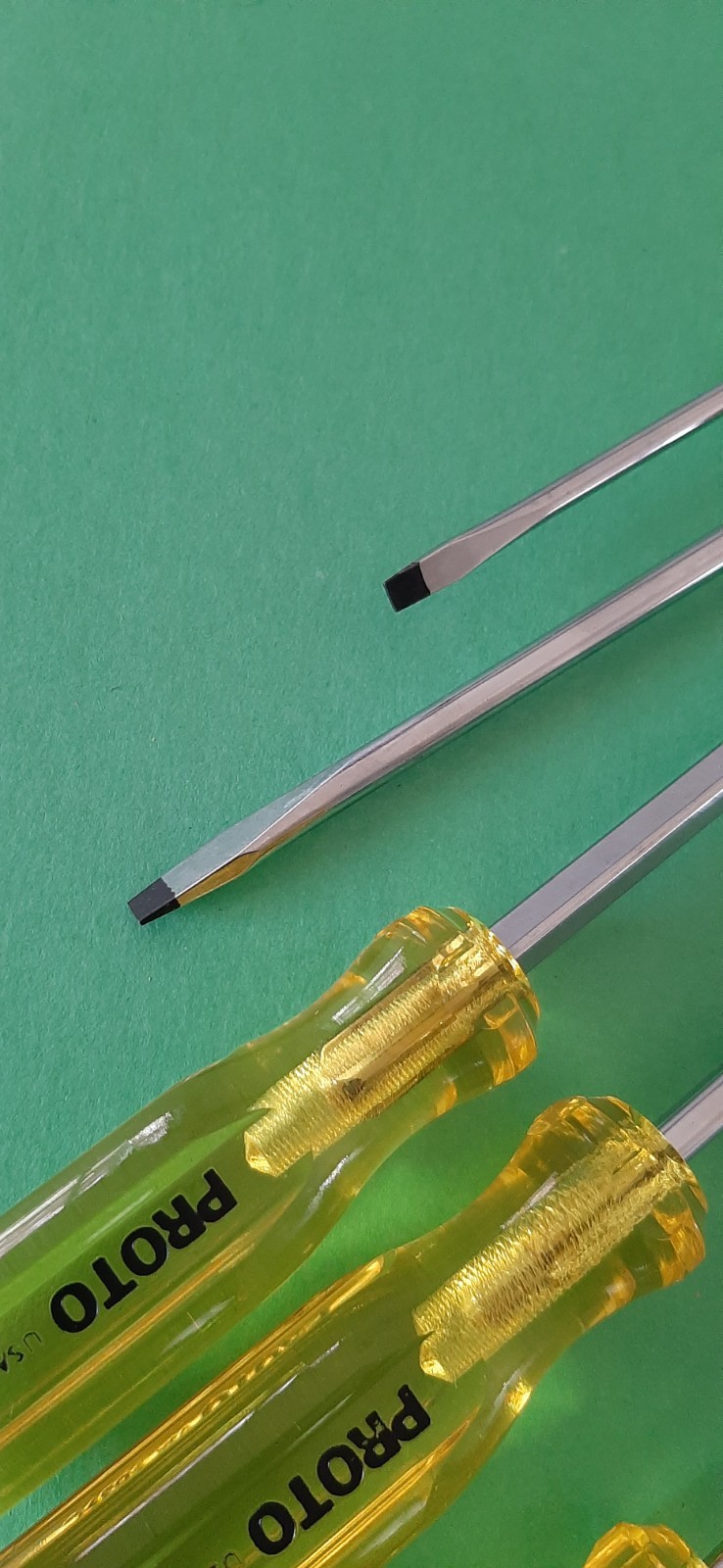 NOS NEW PROTO USA 10 Piece Clear Yellow Handle Screwdriver Set Flat Tip Slotted