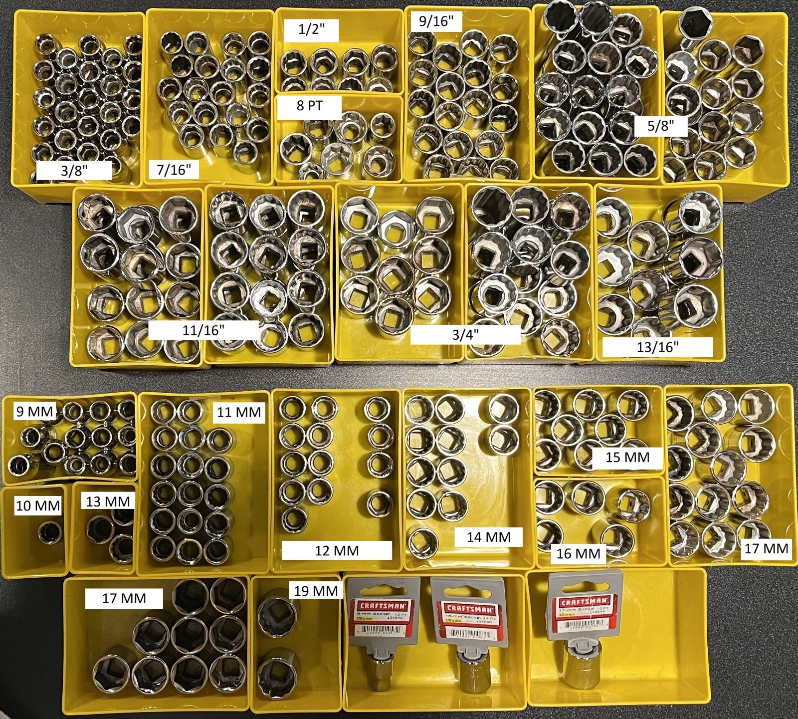 Craftsman Made in USA 296 Socket Lot – 3/8 Drive Metric SAE Cleaned Resale Ready