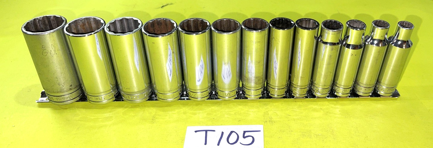SNAP-ON TOOLS 13 PIECE 1/2 DR. SAE. DEEP CHROME SOCKET SET 12 POINT 3/8 TO 1-1/8