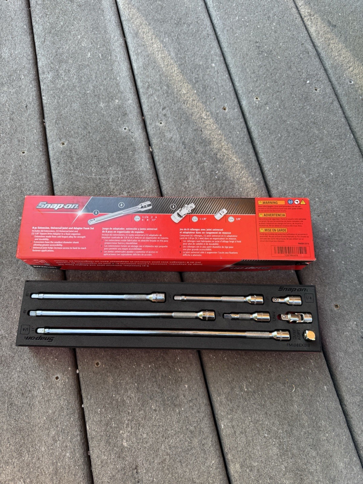 SNAP ON TOOLS 108TMXAFR 8PC 1/4” EXTENSION BAR UNIVERSAL JOINT ADAPTER FOAM SET