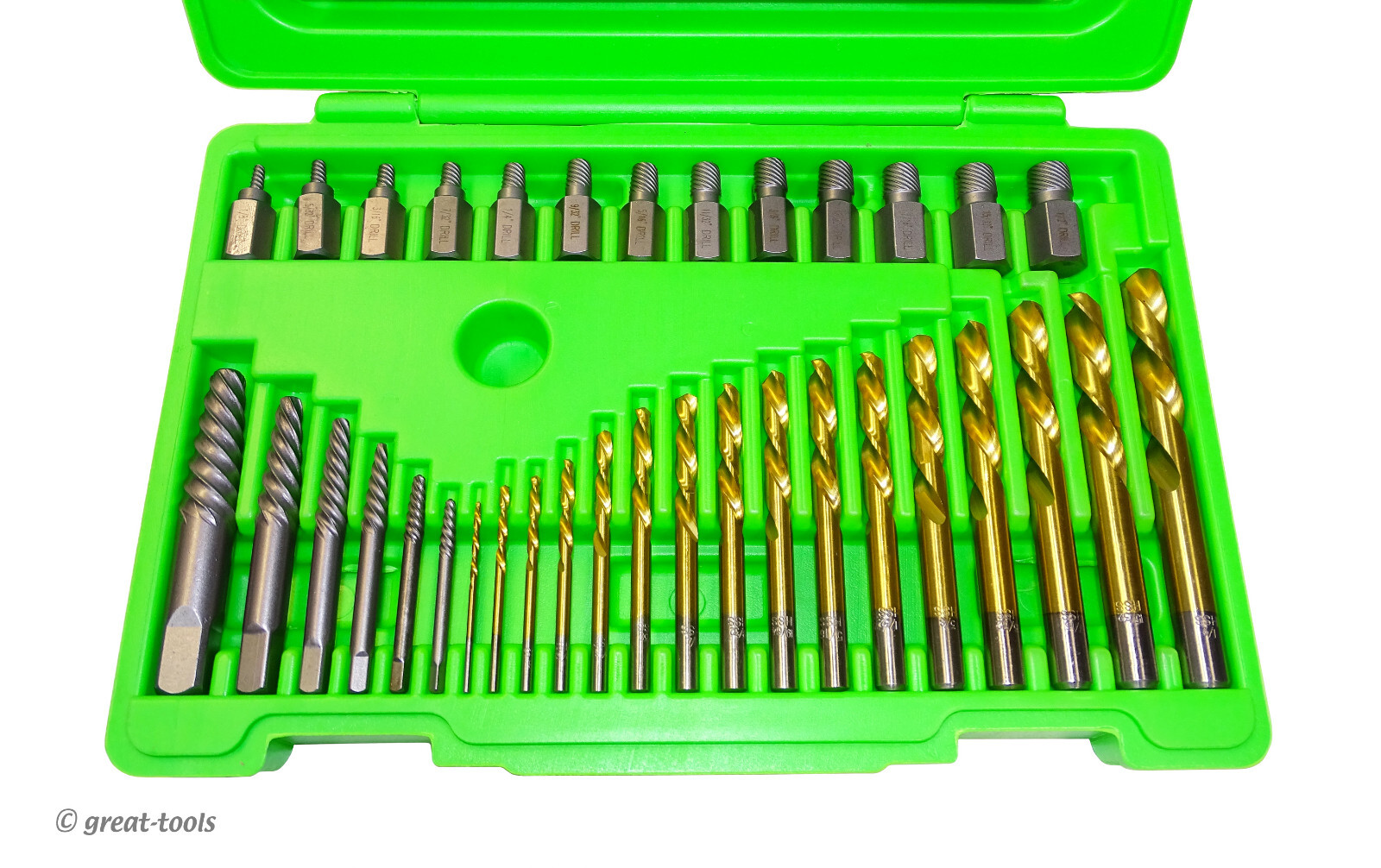 35-PC SCREW EXTRACTOR SET – Left Hand (LH) Drill Bits – removes broken fasteners