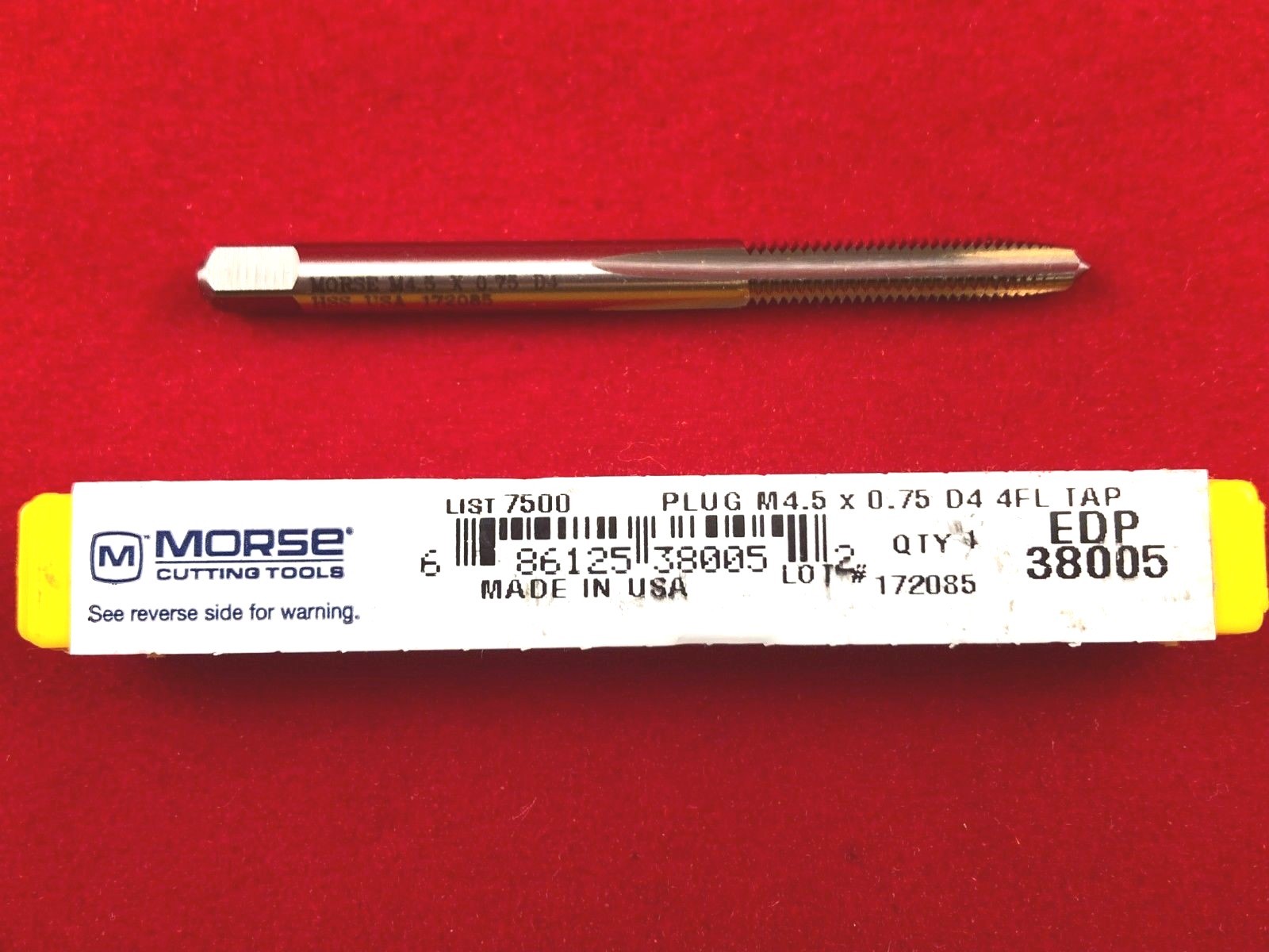 M4.5 X 0.75 4.5MM Plug Tap Morse MT3838005 HSS Hand Tap USA D4 Metric