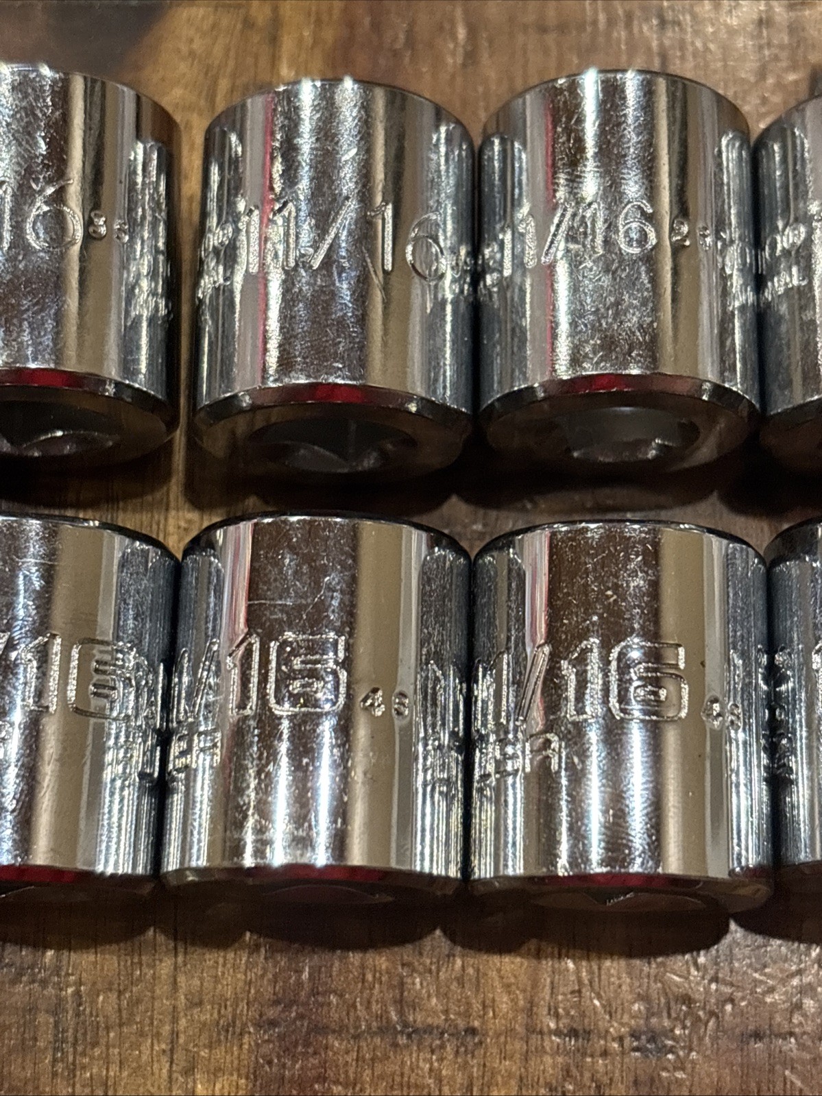 Proto 11/16” Lot Of 9 Pieces 3/8″ Drive 6 & 12 Point Shallow Sockets USA SAE