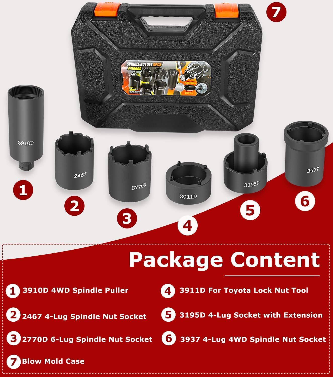 6pcs Spindle Nut Set 41660D 4WD Spindle Nut Socket Puller for Ford Dana 44/50/60