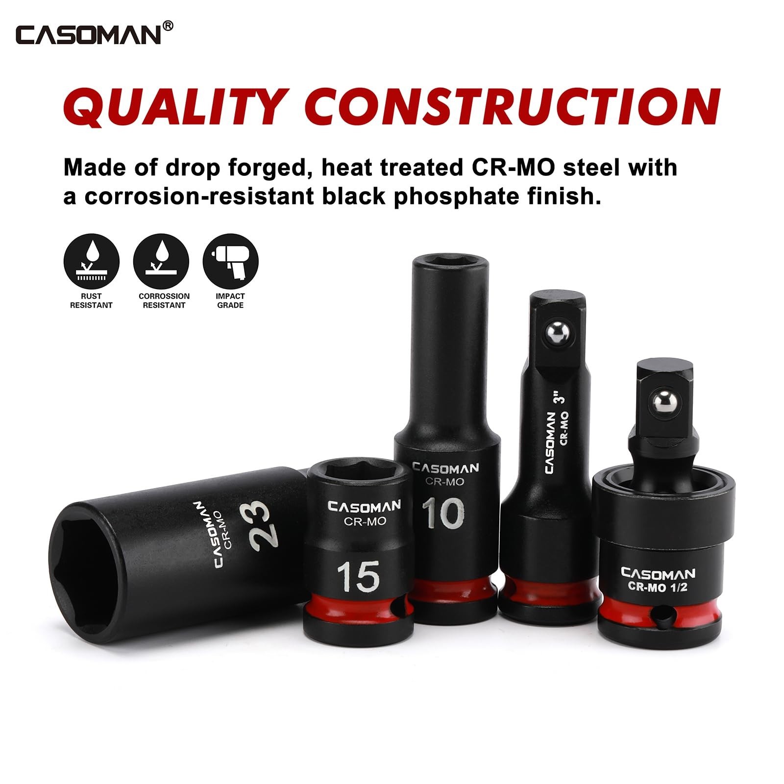 43-Piece 1/2″ Drive Impact Socket Set – Deep & Standard, 6-Point, Metric 9mm-30m