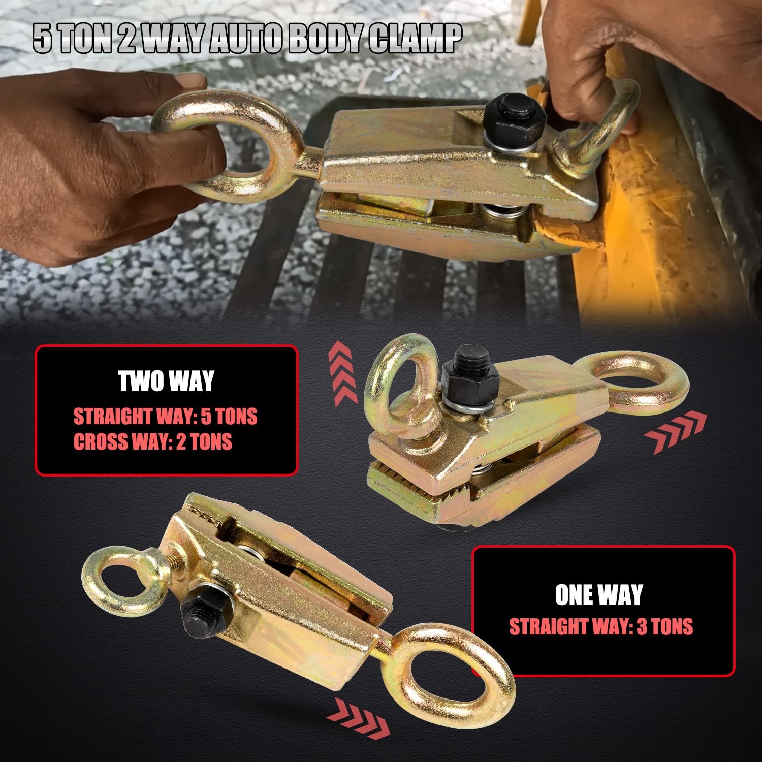 5 Ton Auto Body Pulling Clamp 2-Way Self-Tightening Frame Grips Heavy Duty