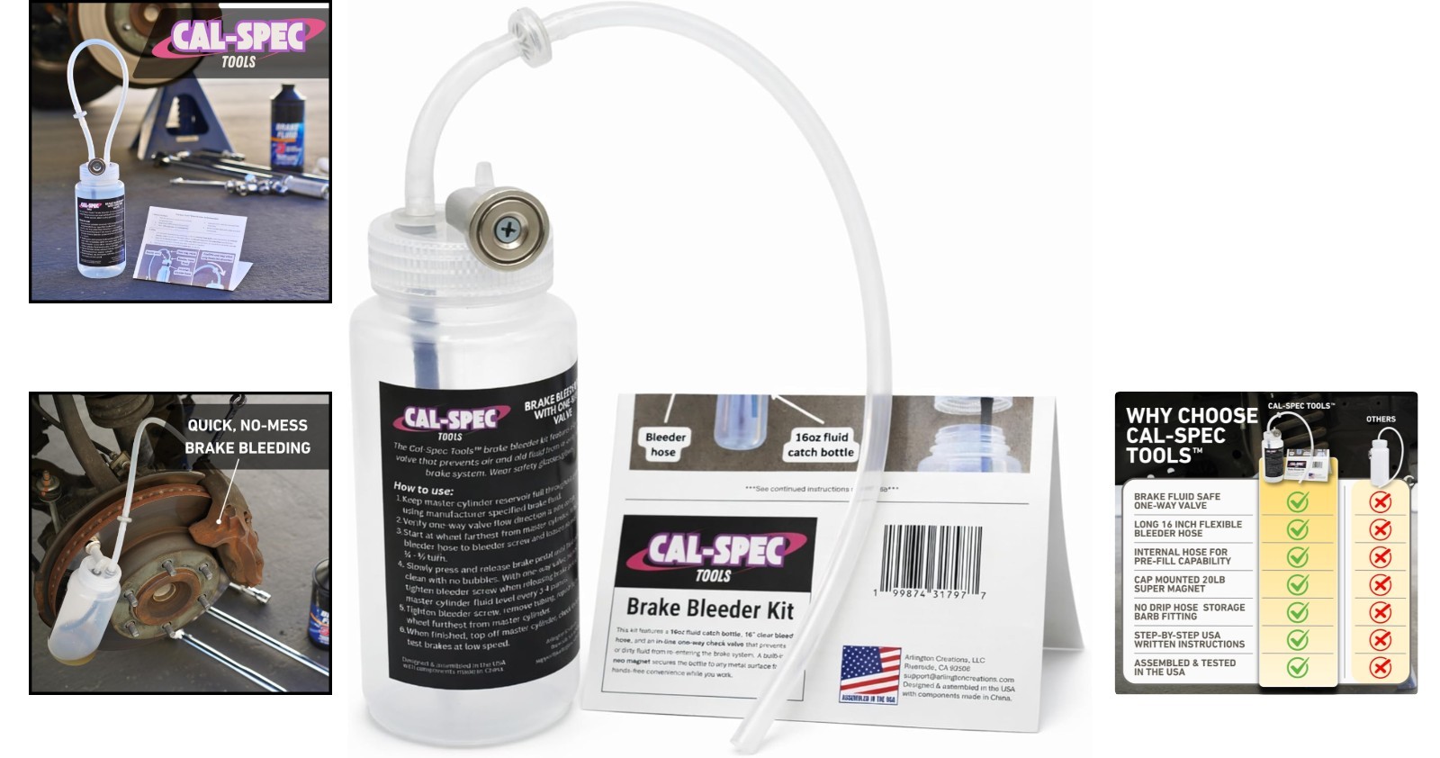 USA Assembled 16oz Catch Bottle with Magnet Mount – Ultimate Brake Bleeding Tool