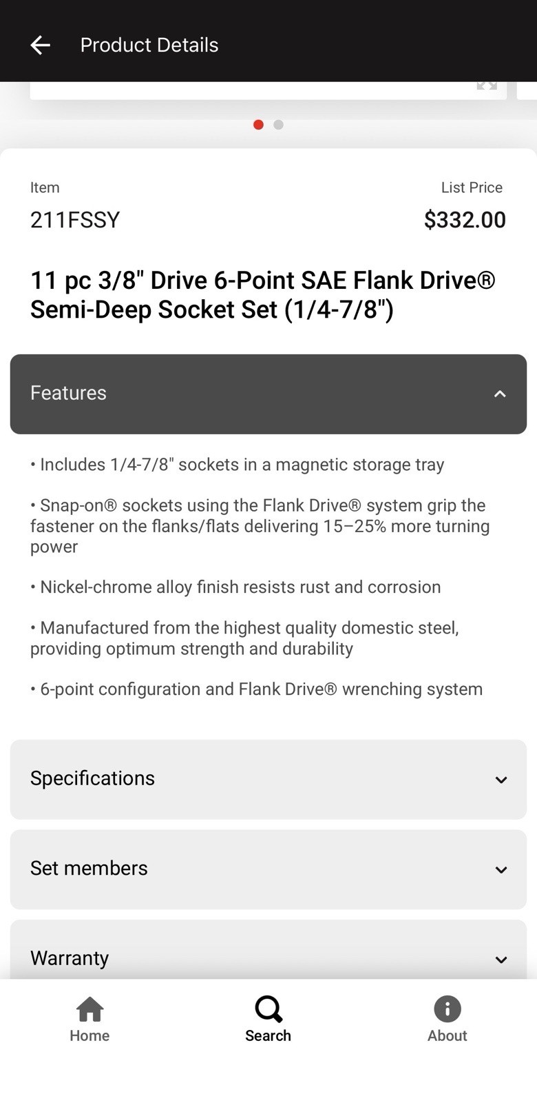 NEW 11 pc 3/8″ Drive 6-Point SAE Flank Drive®Semi-Deep Socket Set (1/4-7/8″)