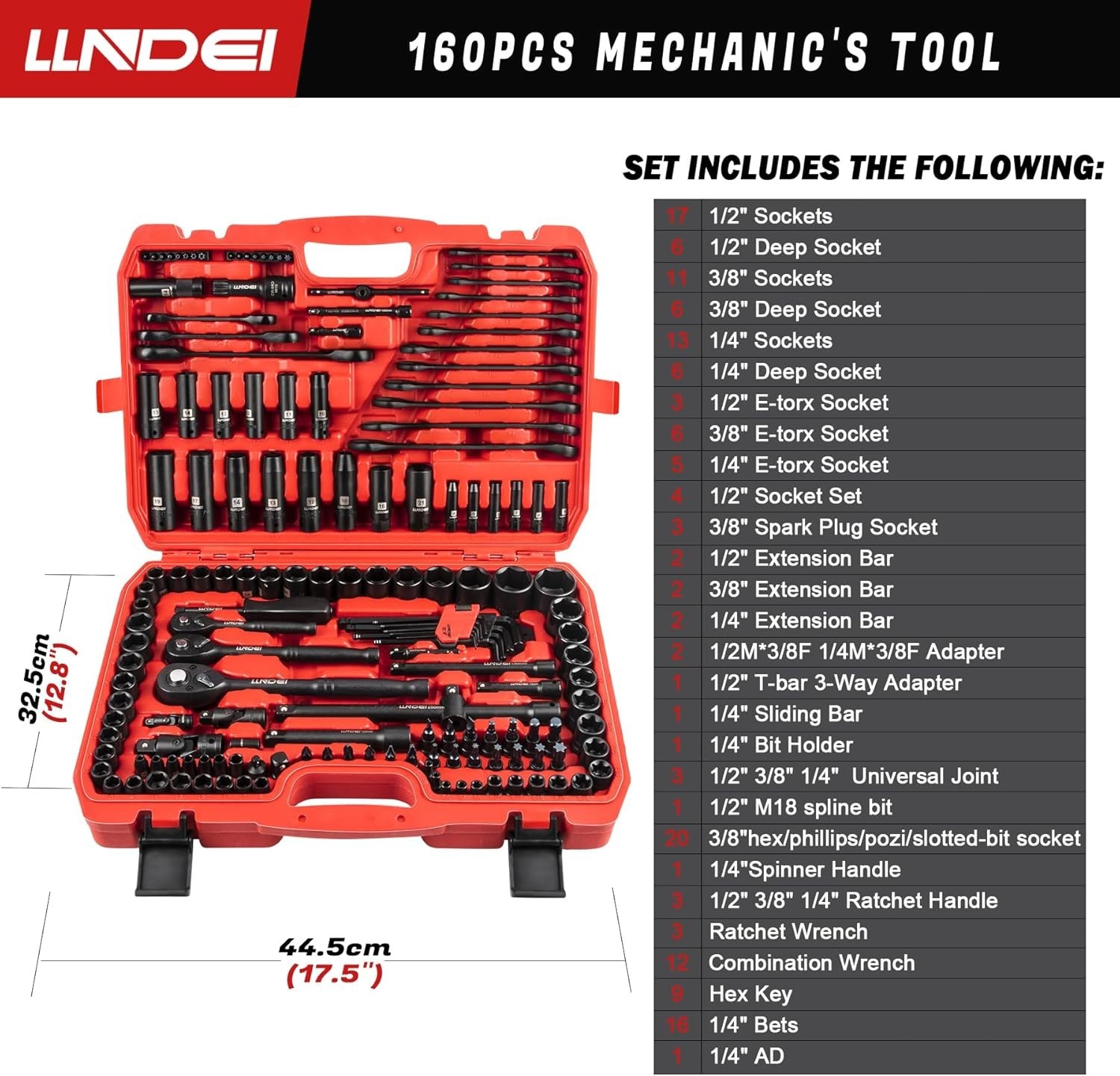 160-Piece Mechanics Tool Set, Metric Socket Set 1/2 1/4 3/8 inch Drive Professio