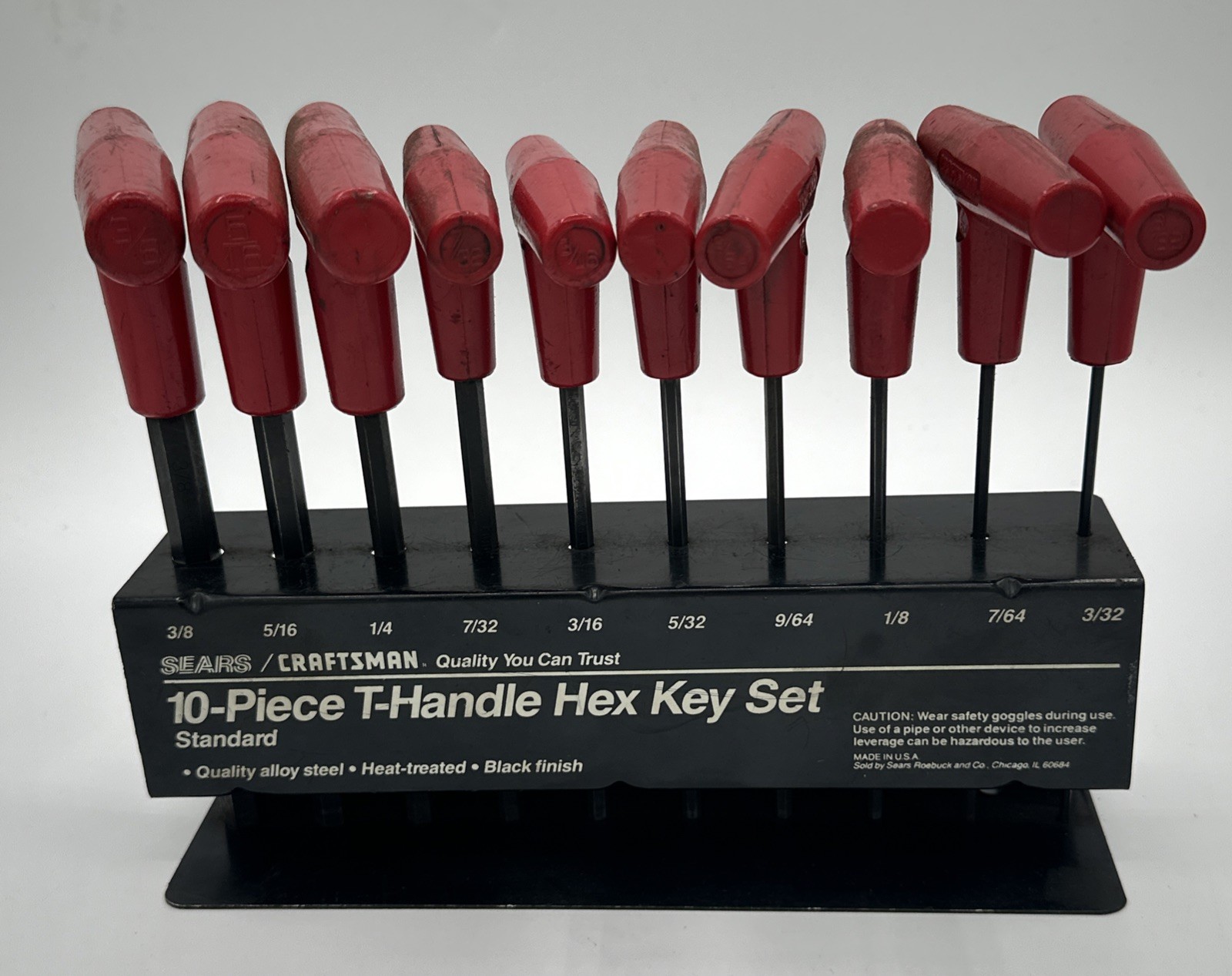 Craftsman 10 Pc, T-Handle Hex Key Set, SAE, In Metal Rack #946673, 3/32” to 3/8”