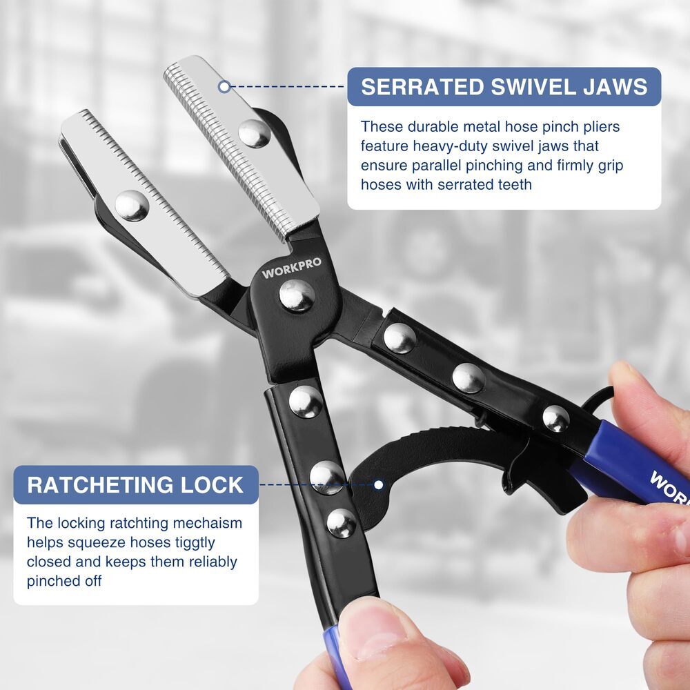 WORKPRO 10″ Ratcheting Hose Pinch Off Plier for Automotive Hose Lines Fuel Lines