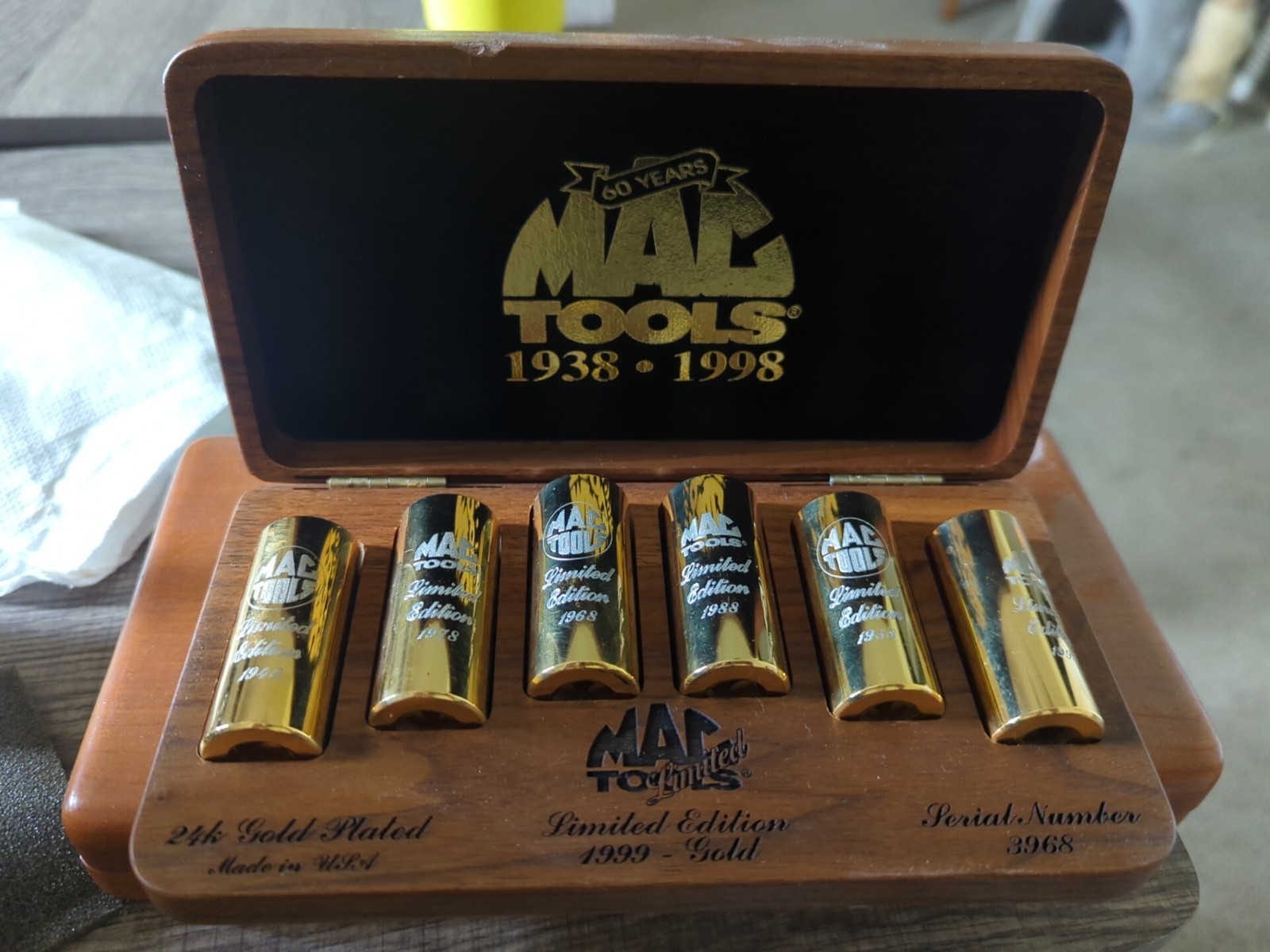 MAC TOOLS LIMITED 24k GOLD PLATED 6 PC SOCKET SET 1938-1998 60TH ANNIVERSARY
