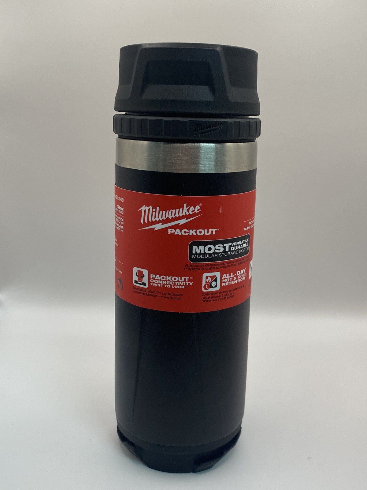 Milwaukee Packout Hot/Cold 18oz Insulated Coffee Mug w/Handle, Black 48-22-8394B