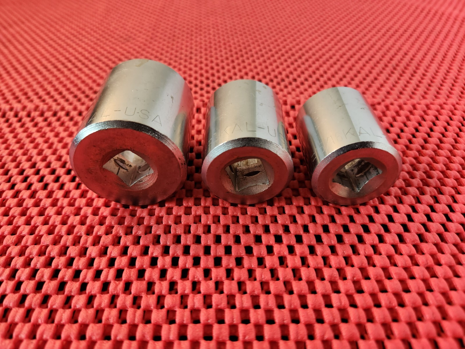 MADE IN U.S.A., 3 KAL 1/2″ DRIVE SOCKETS, 1 – 1/4″, 1″, & 15/16″, 12 POINTS