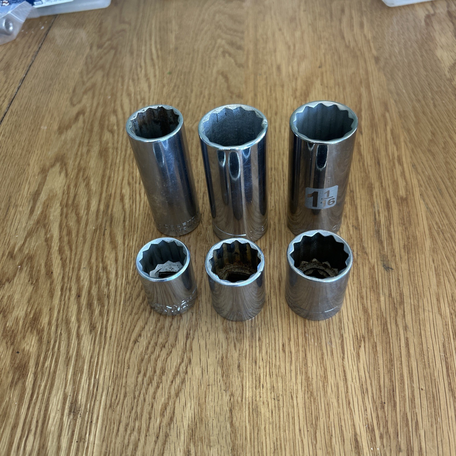 CRAFTSMAN – Lot Of 6 Sockets,1/2” Drive, 12pt Deep & Shallow , 7/8” Thru 1-1/8”