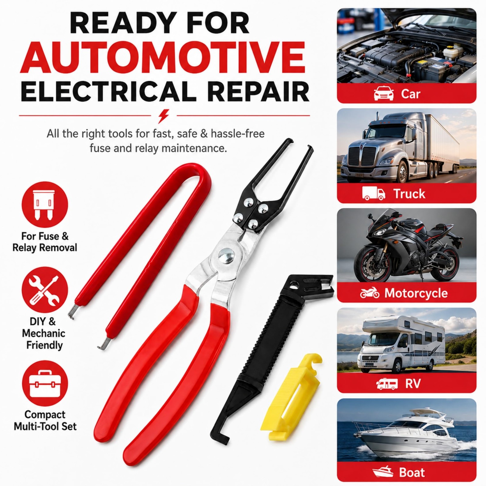 KUBOJSDLZ 4-Pack Relay Fuse Puller Pliers – Professional Automotive Tool Red