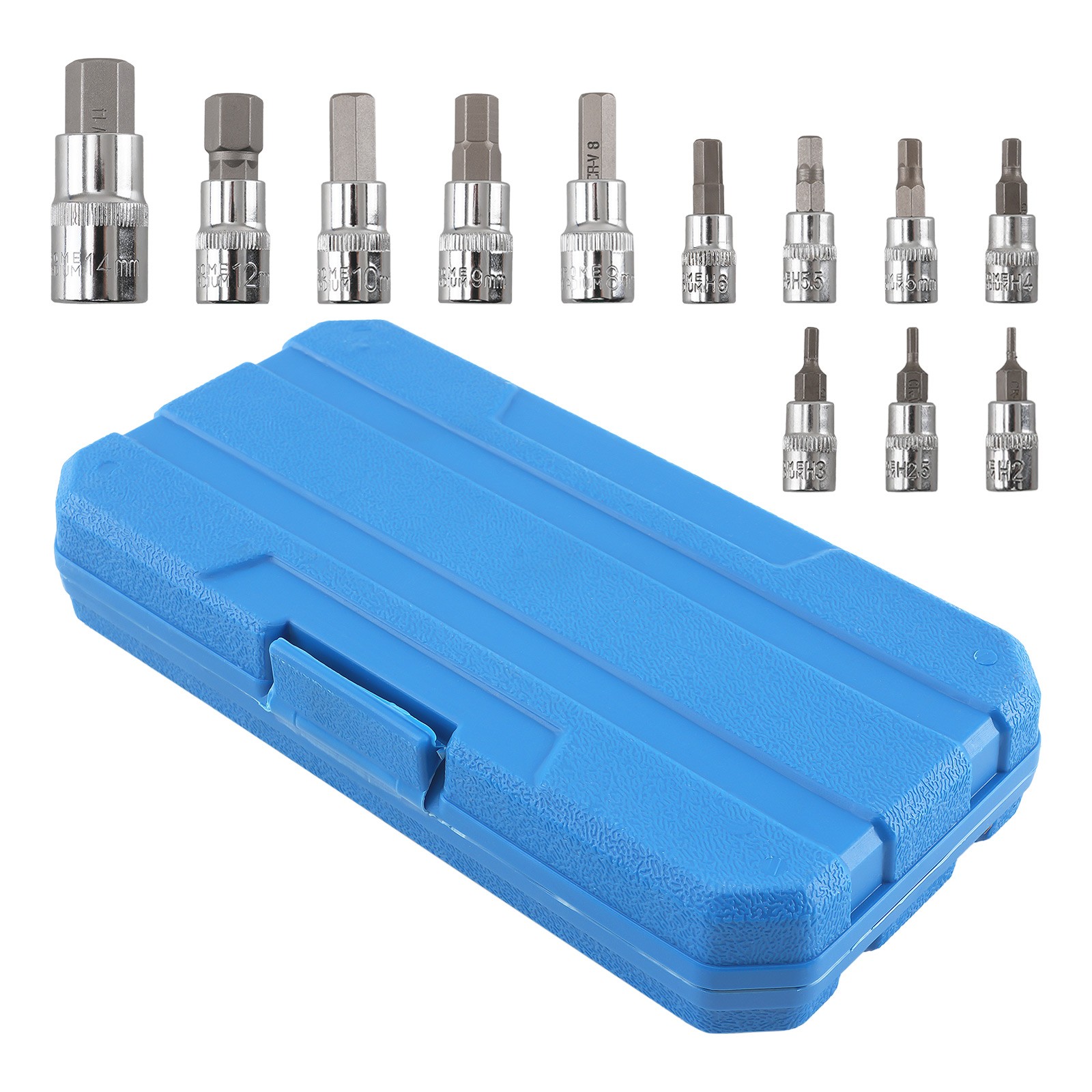 13pc Metric Hex Bit Socket Set CR-V & S2 Steel 1/4 3/8 1/2 Drive 2mm to 14mm