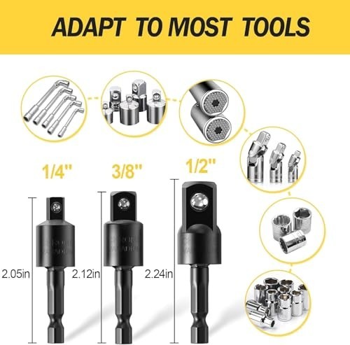 Impact Socket Adapter Set 3 Piece 1/4 3/8 1/2 Inch Universal Hex Drive 360
