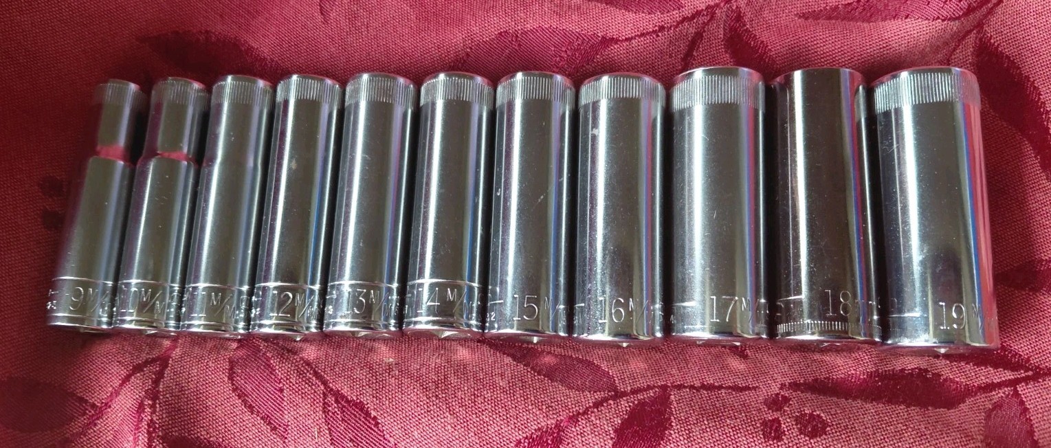 Vintage Craftsman 3/8″ Drive Metric Deep Socket Set 9mm – 19mm 6 Pt V Series