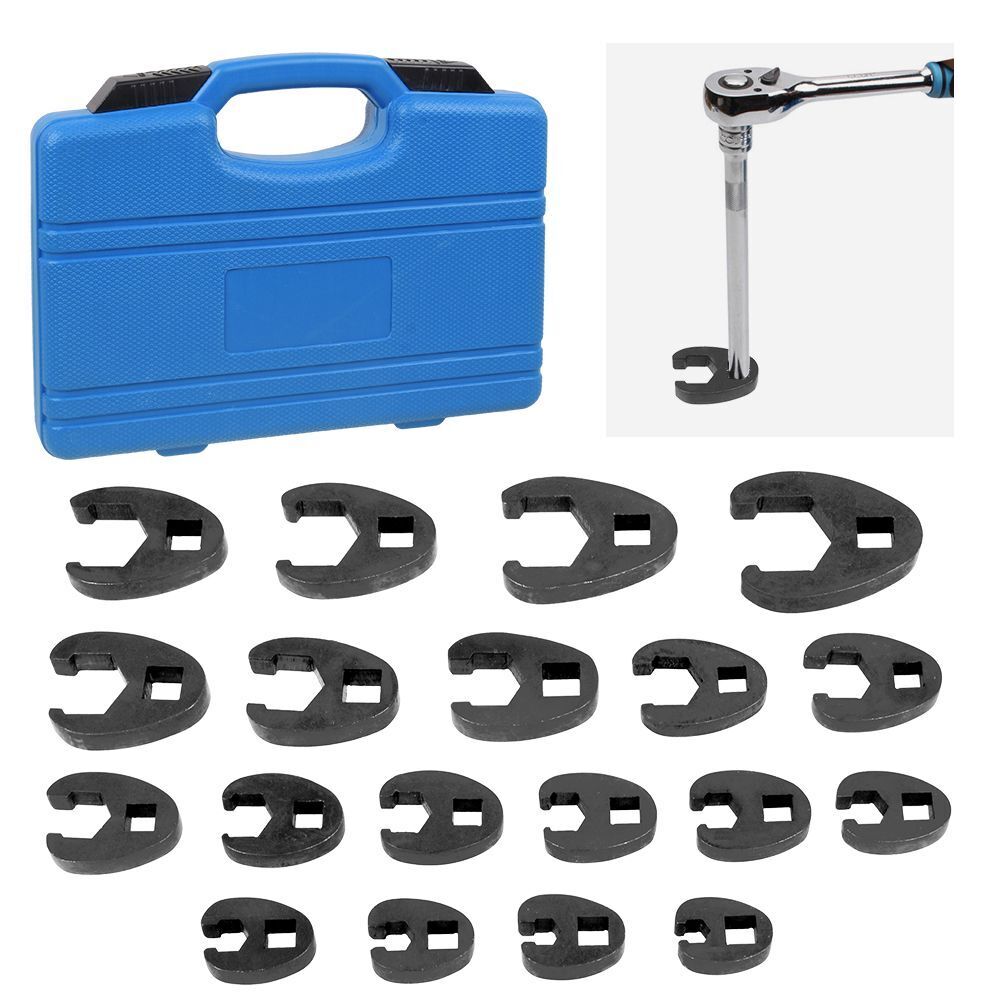 19x Metric Crowfoot Wrench Set 8-32mm 3/8″ 1/2″ Sq Drive Large Crow Foot Spanner