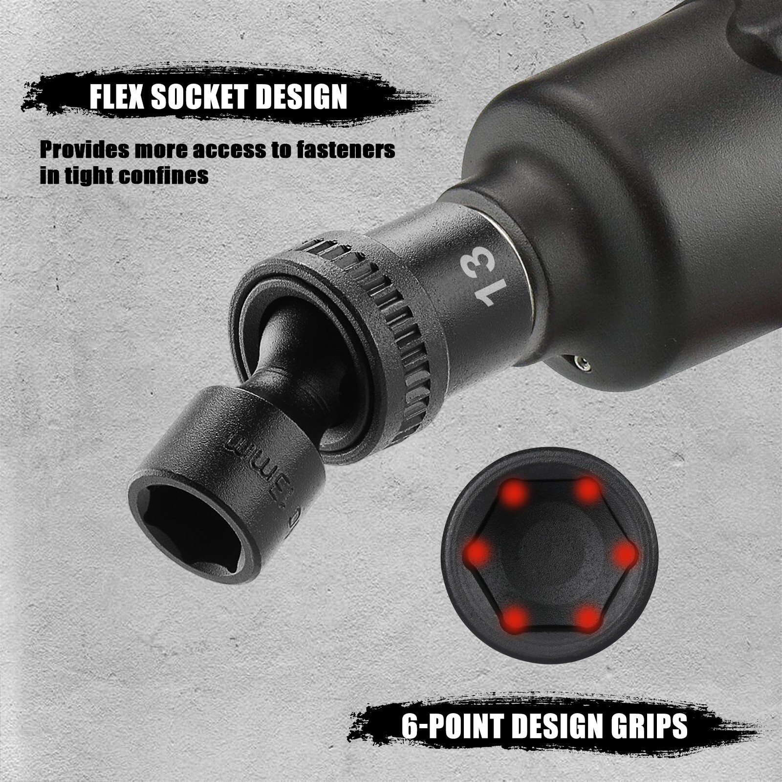 15 Piece 3/8″ Drive 6 Point Universal Flex Impact Socket Set, Metric, 8mm – 22mm