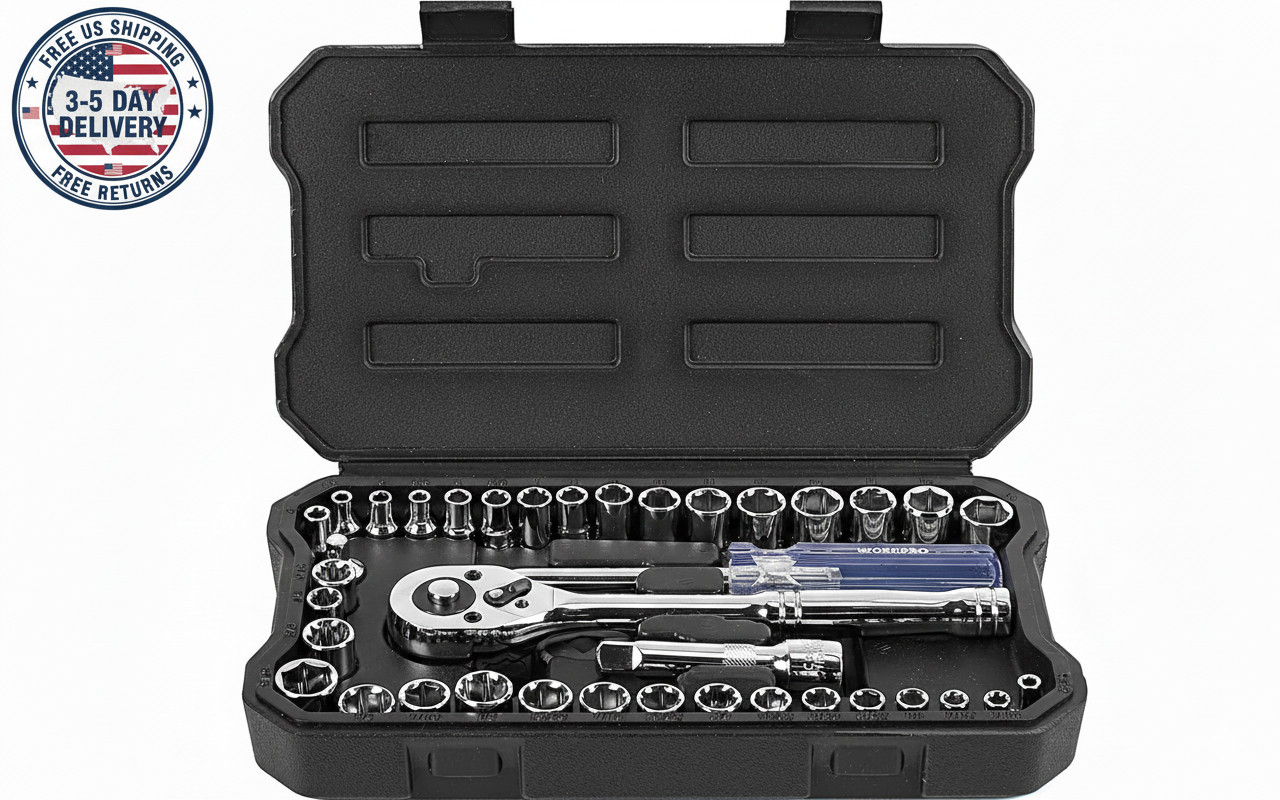 39-Piece Drive Socket Set 1/4»3/8», CR-V Metric and Imperial Sockets