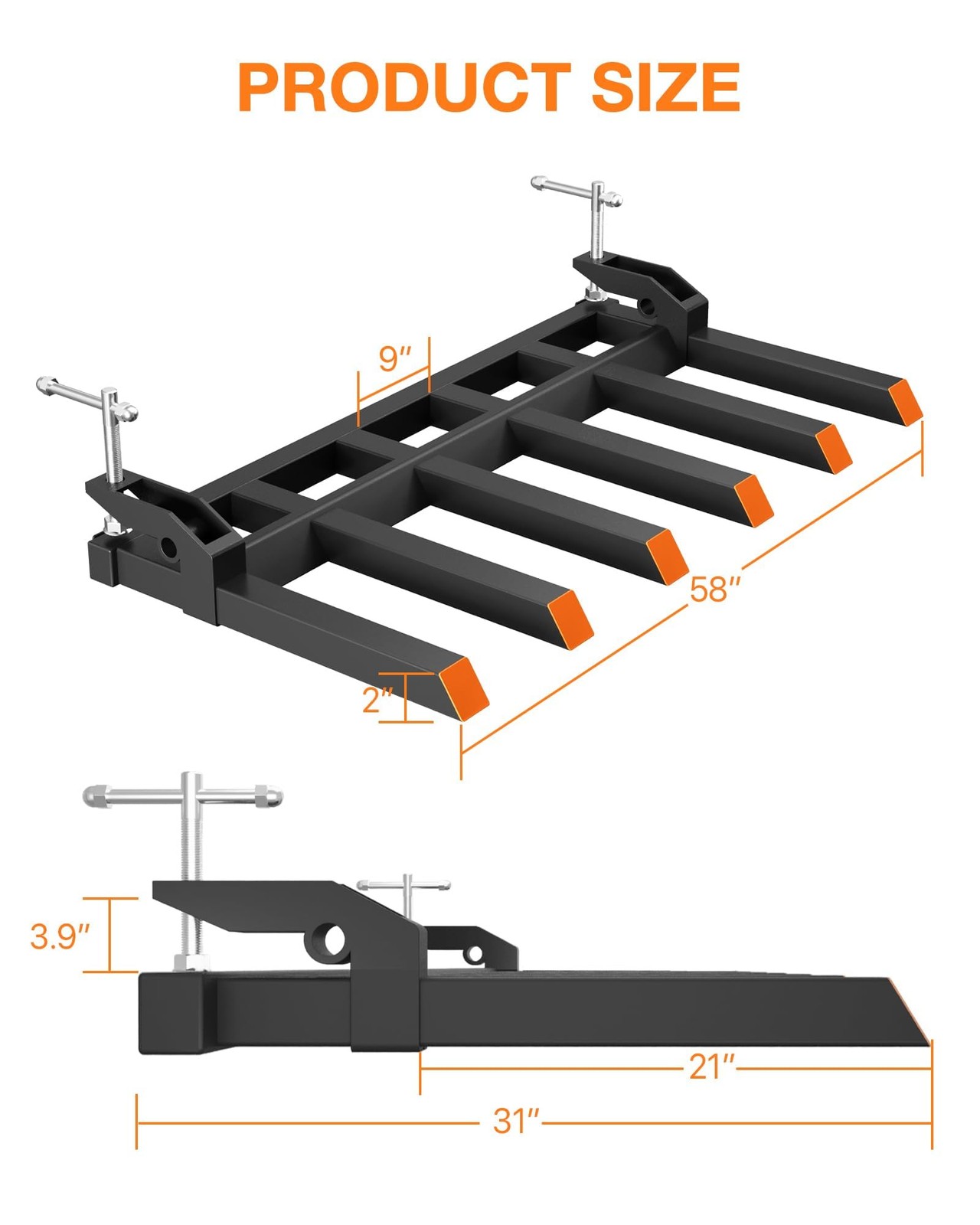 4000LB Clamp On Debris Forks for 60″ Bucket, 6 Tine Heavy Duty Tractor Forks