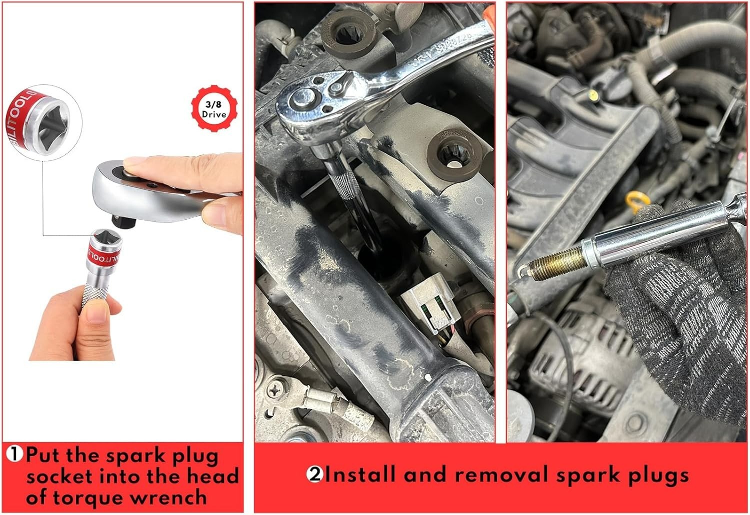 7-Piece Magnetic Swivel Spark Plug Socket Set with Gap Tool – Chrome Vanadium