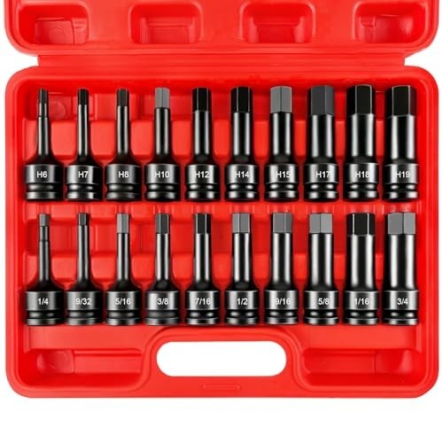 20-Piece 1/2″ Drive Impact Hex Bit Socket Set, CR-V Steel, SAE & Metric Sizes