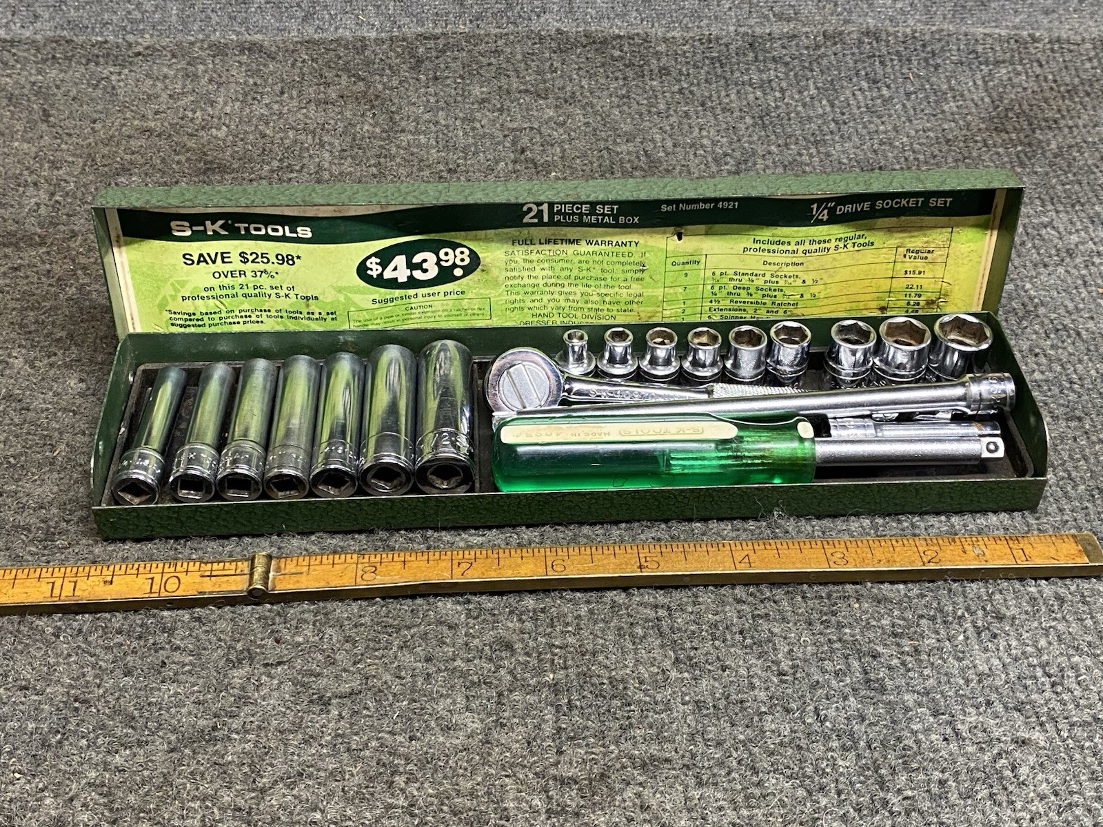 Vintage S-K Tools 4921 1/4″ Drive 21pc Socket Set With Original Paper SAE