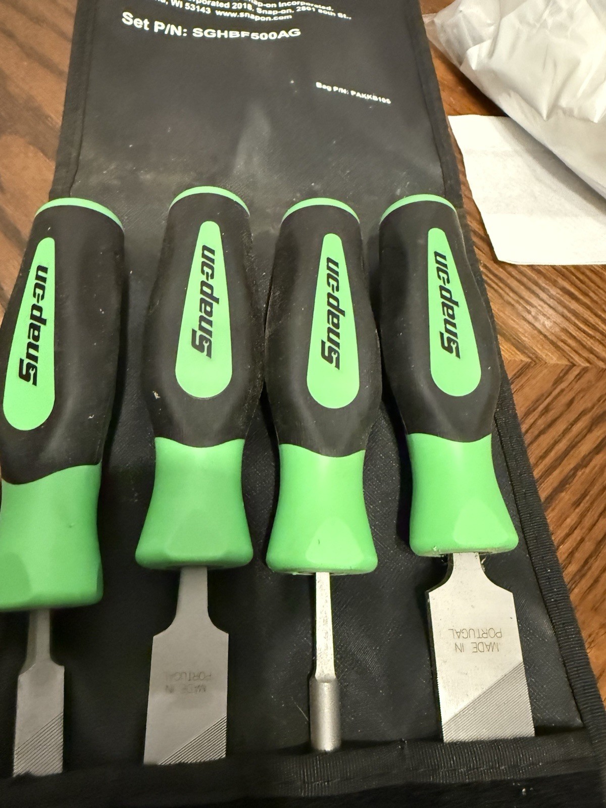 Snap on tools Green 4 pc file handle set with pouch SGHBF500AG NEW