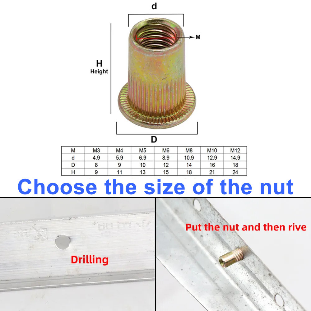 M3-M10 Rivet Nut Gun Head Nuts Easily Assemble Riveter Rivnut Tool Mandrel Kit