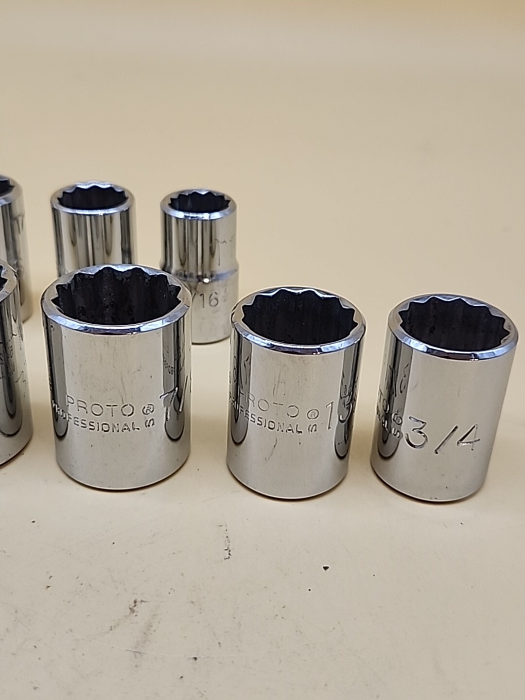 Proto 1/2″ Drive Sockets 1″, 15/16″, 7/8″, 13/16″ ,3/4, 11/16, 5/8, 9/16