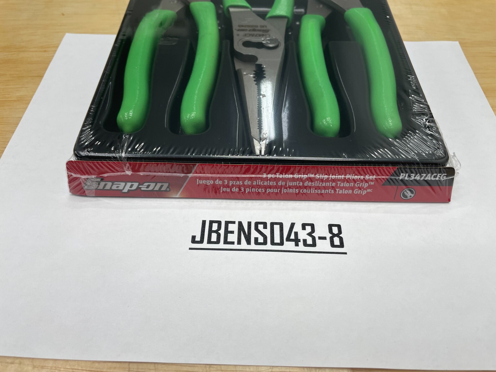 Snap-on Tools USA NEW GREEN 3pc Soft Grip Slip Joint Pliers Lot Set PL347ACFG