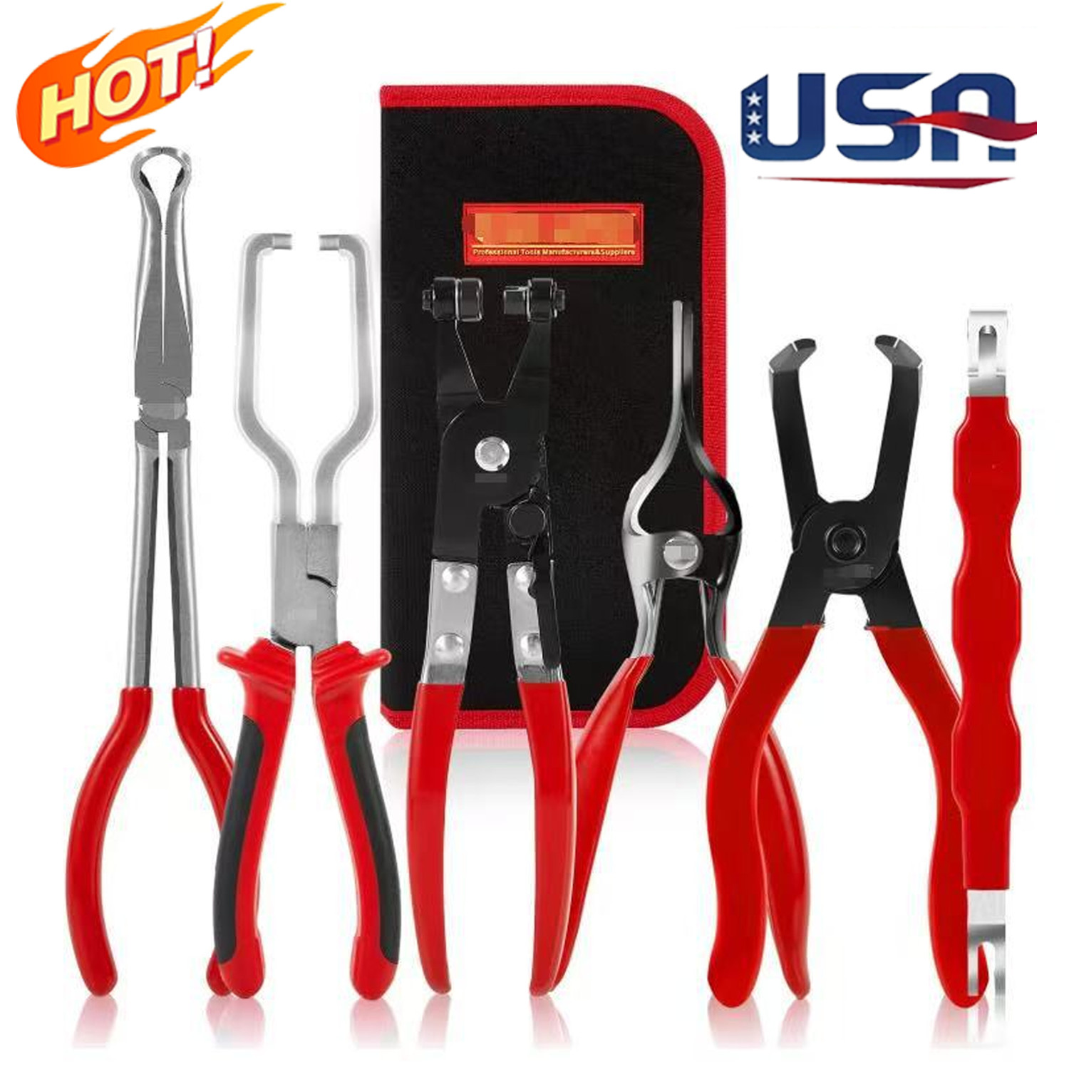 6Pc Electrical Disconnect Pliers Kit Set with Hose Clamp Pliers for Wire Harness