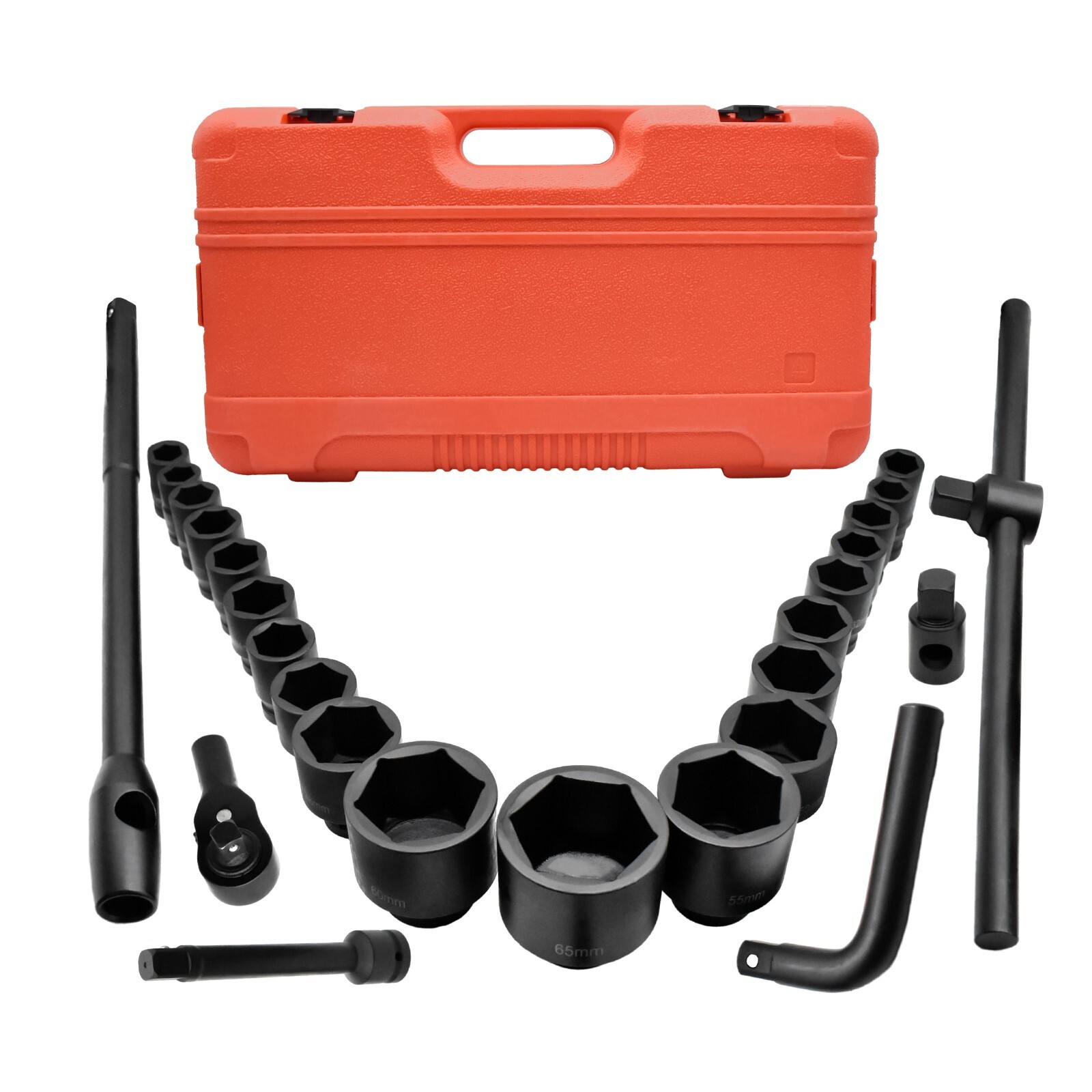 27pcs 3/4″ Drive 6pt Pneumatic Impact Socket Sets Deep Socket Set Metric 21-65mm
