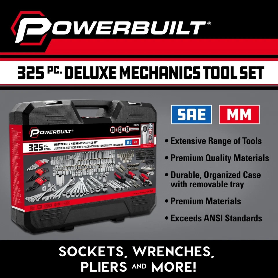 Powerbuilt 325 Piece Deluxe Mechanics Tool Set – 643042ECE