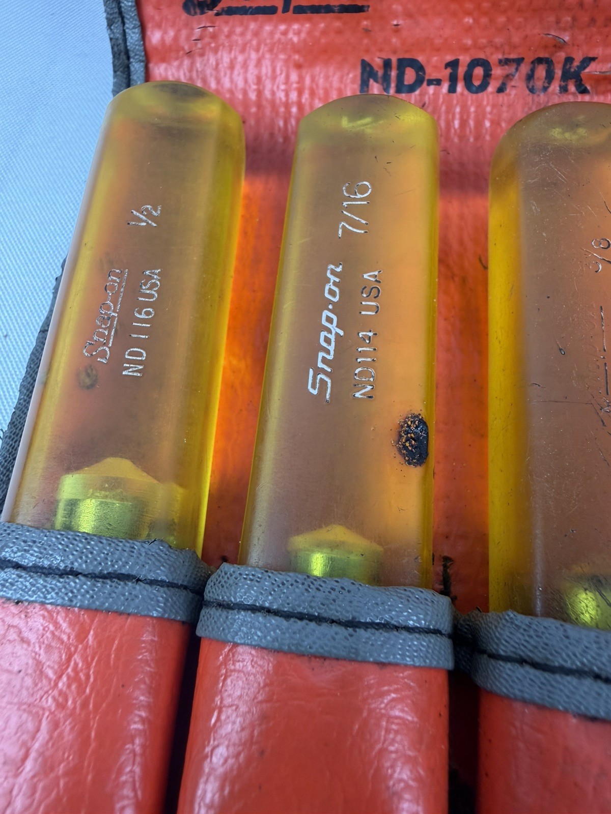 SNAP-ON 7PC SAE INSULATED NUT DRIVER SET 1/4″-1/2″ IN KIT BAG # ND-1070K NICE!