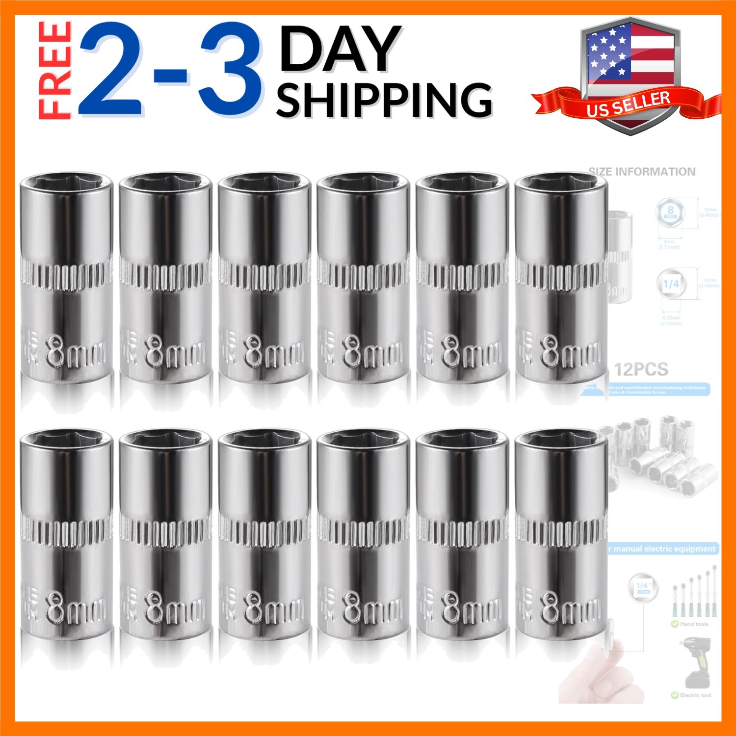 12pcs] Durable 8mm Socket, 1/4 socket set,Shallow Socket 1/4 Inch Drive 8mm 6…