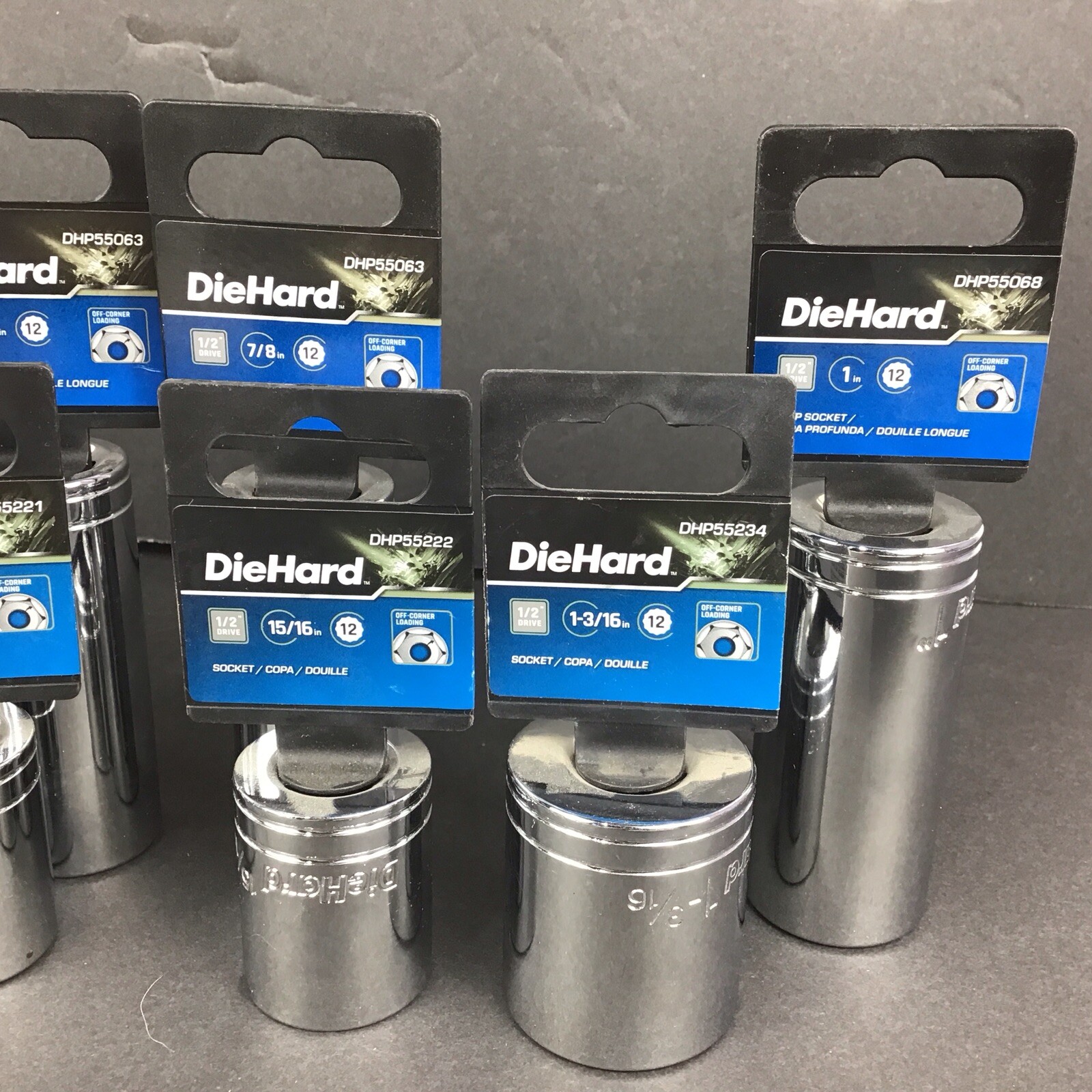 9 DieHard 1/2″ Drive 12-Point Sockets 5/8 3/4 X2 7/8 X3 15/16 1 In And 1 3/16
