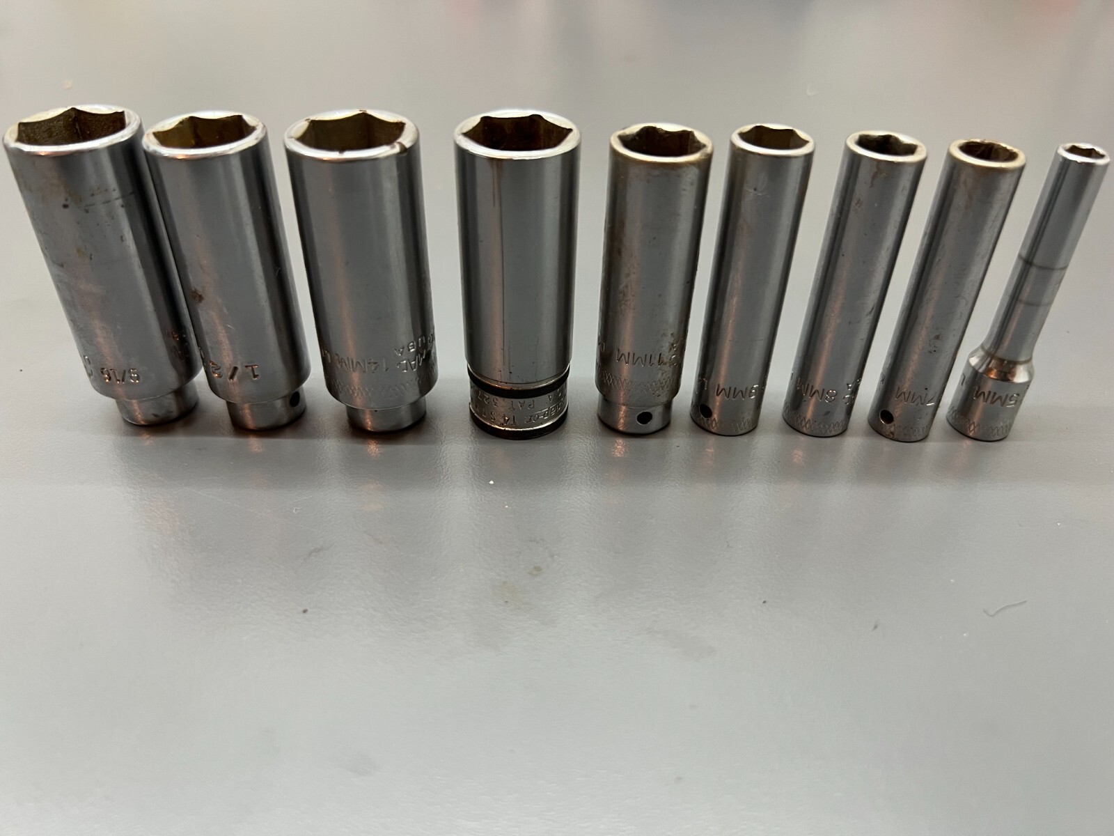 MAC & SNAP ON TOOLS 9PC 1/4″ DRIVE DEEP SOCKET SET LOT – SAE & METRIC – USA!