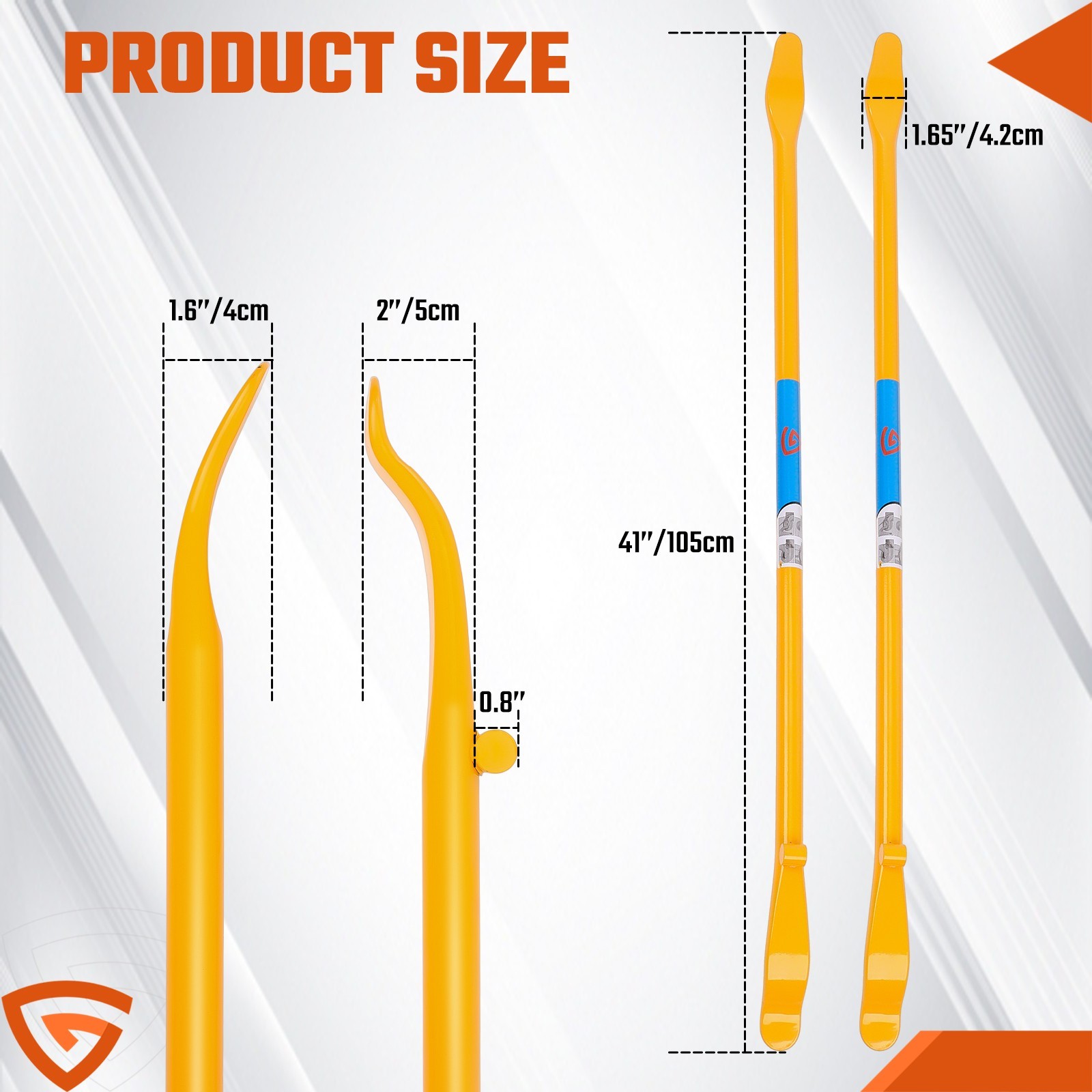 2Pcs Set Yellow 41» Length Iron-Free Tire Removal Tool For Mounting Demounting