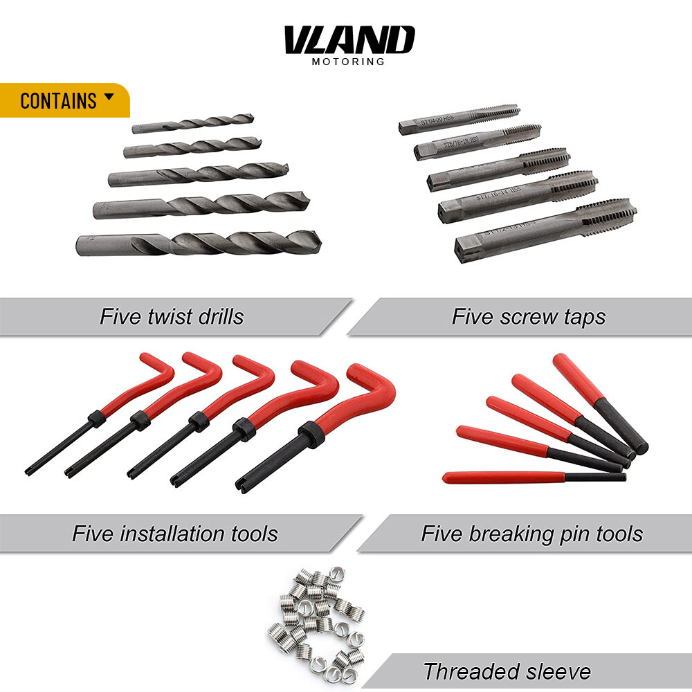131Pcs Metric Thread Repair Insert Kit M5 M6 M8 M10 M12 Helicoil Pro Coil Tool