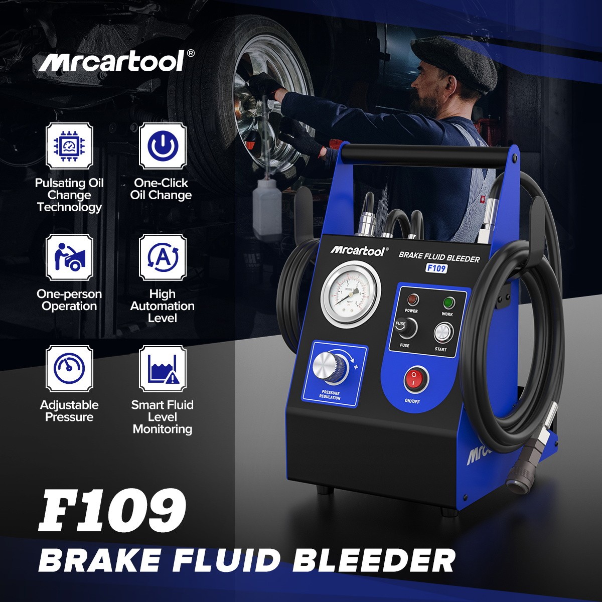 Electric Brake Bleeder Machine 0.7-2.5 Bar & 17Pcs Master Cylinder Bleeder Tool