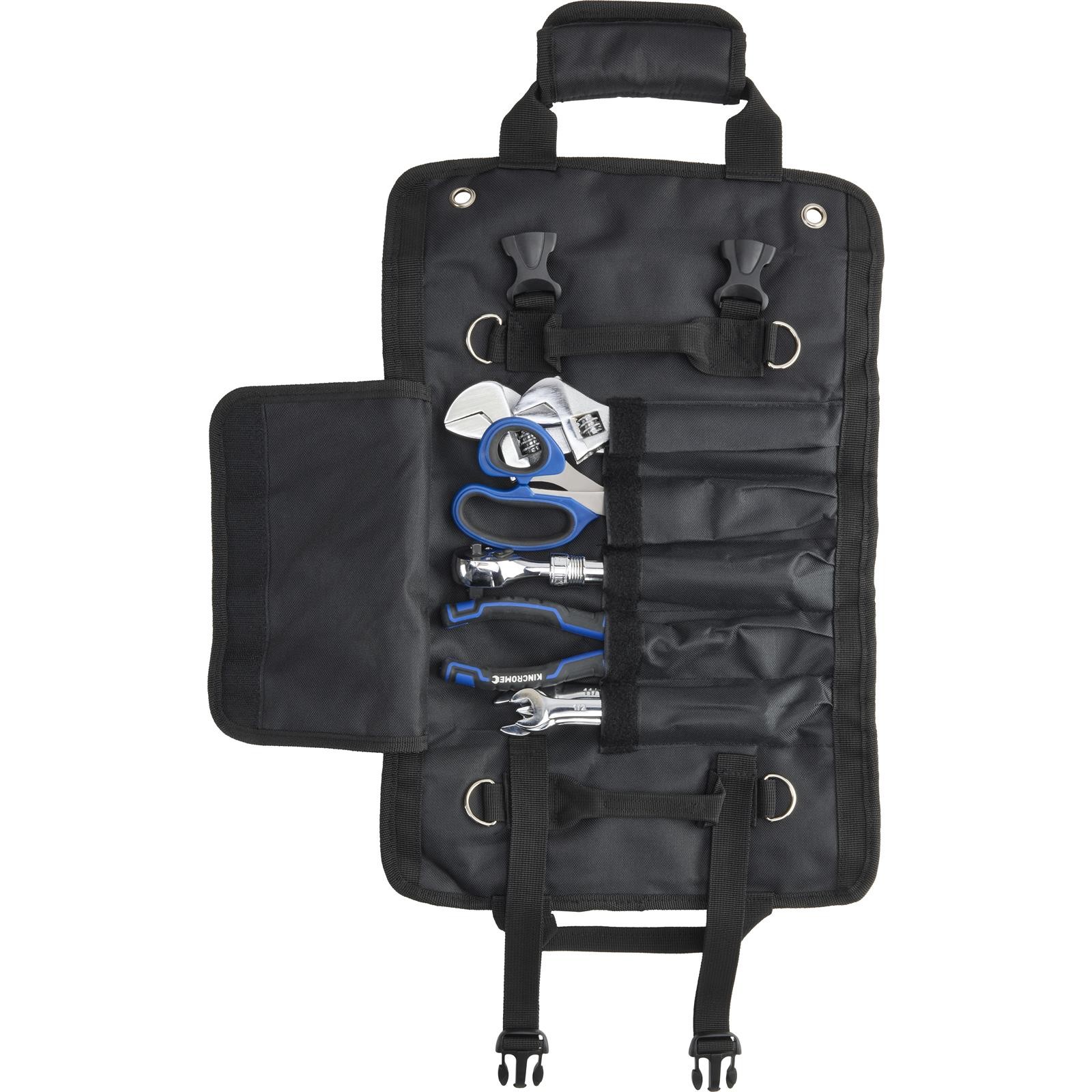 Black Canvas Roll Up Tool Bag Organizer With Zipper Pockets