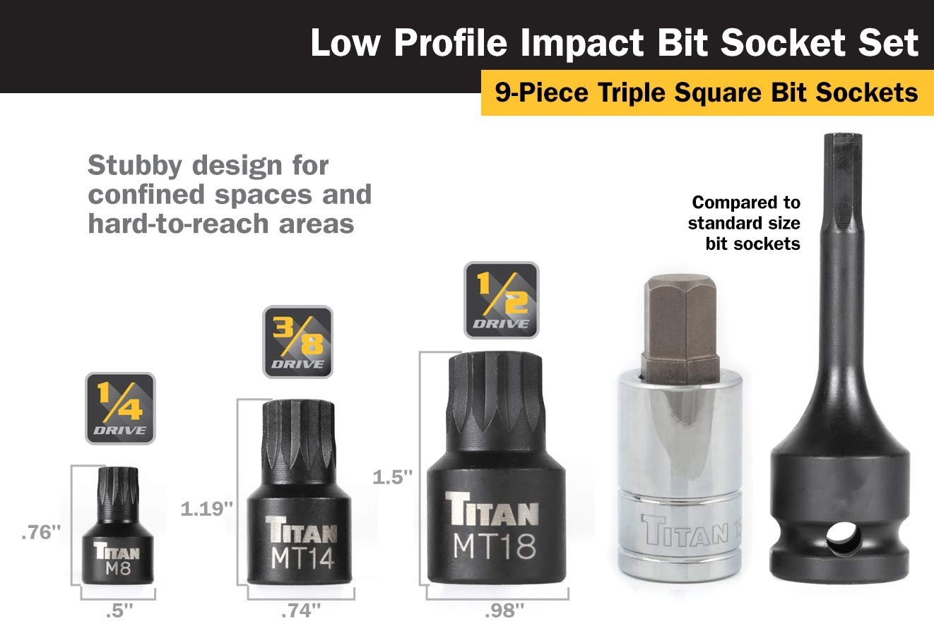 9-Piece Low Profile Impact Triple Square Bit Socket Set – Durable & Versatile To