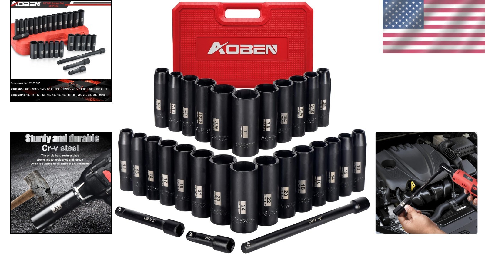 Corrosion-Resistant 1/2-Inch Drive Socket Set – 29 Pieces in SAE/Metric Sizes
