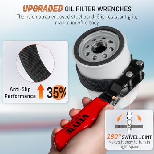 8-Piece Adjustable Oil Filter Wrench Set, 3-Jaw Pliers & Tools for Car, Truck, M