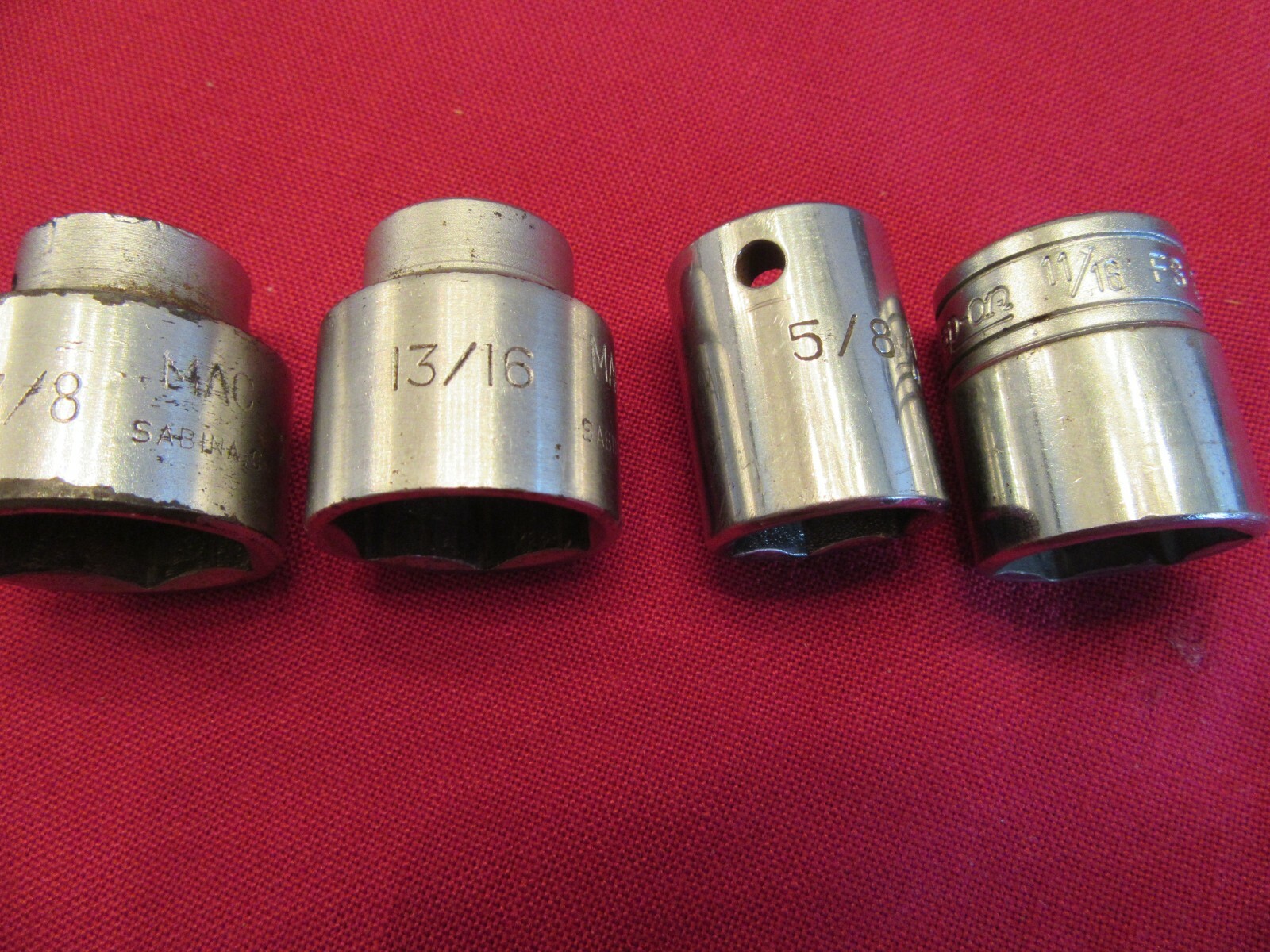 Mac & Snap On Shallow 3/8 Drive Sockets 5/8,11/16,13/16 and 7/8 inch
